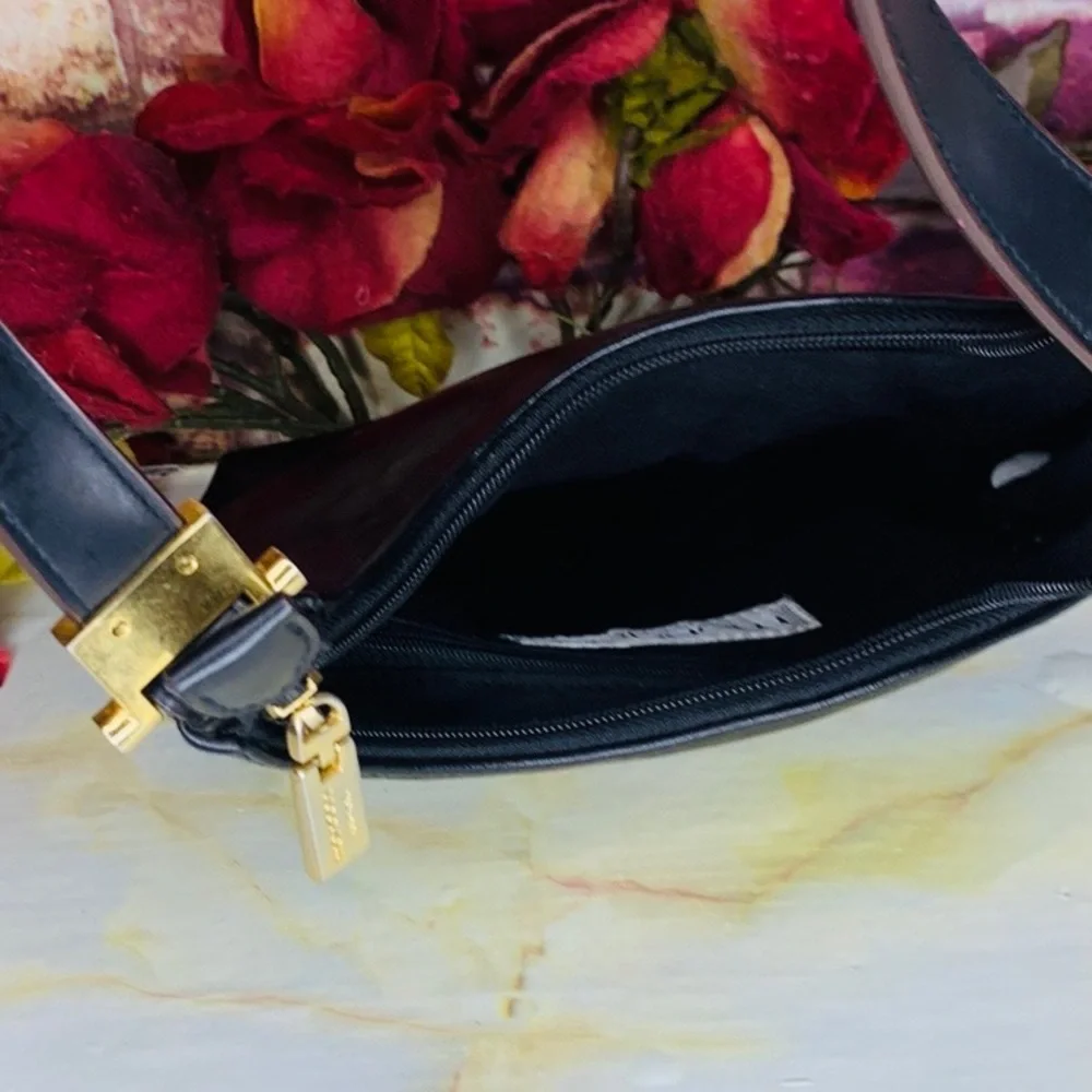 Mondani NY Black Faux Leather Baguette Shoulder Bag